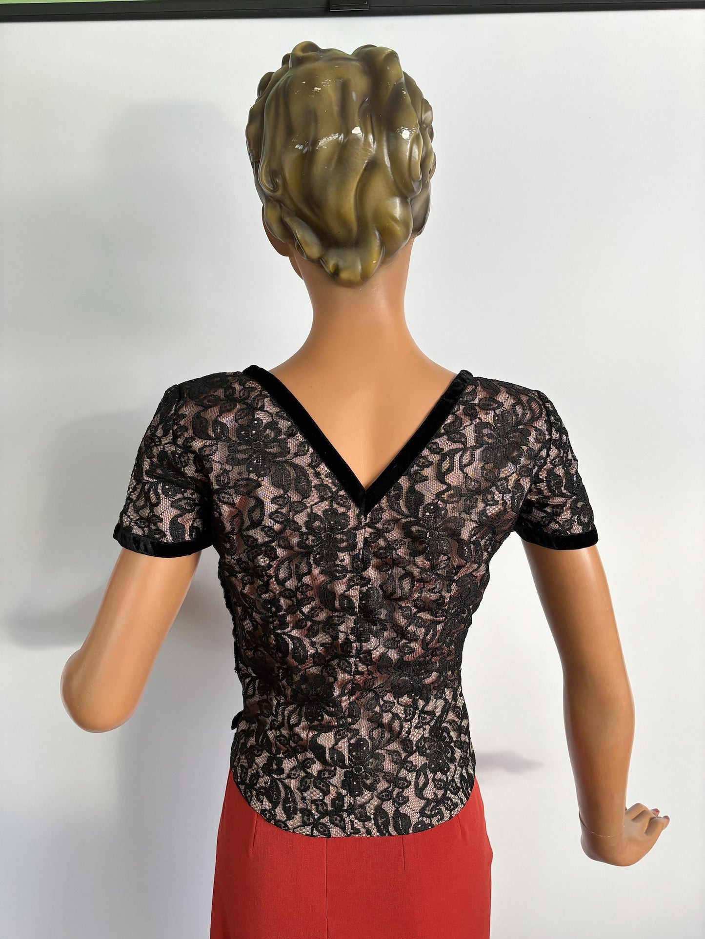 XS | 1950s Lace over Acetate Top