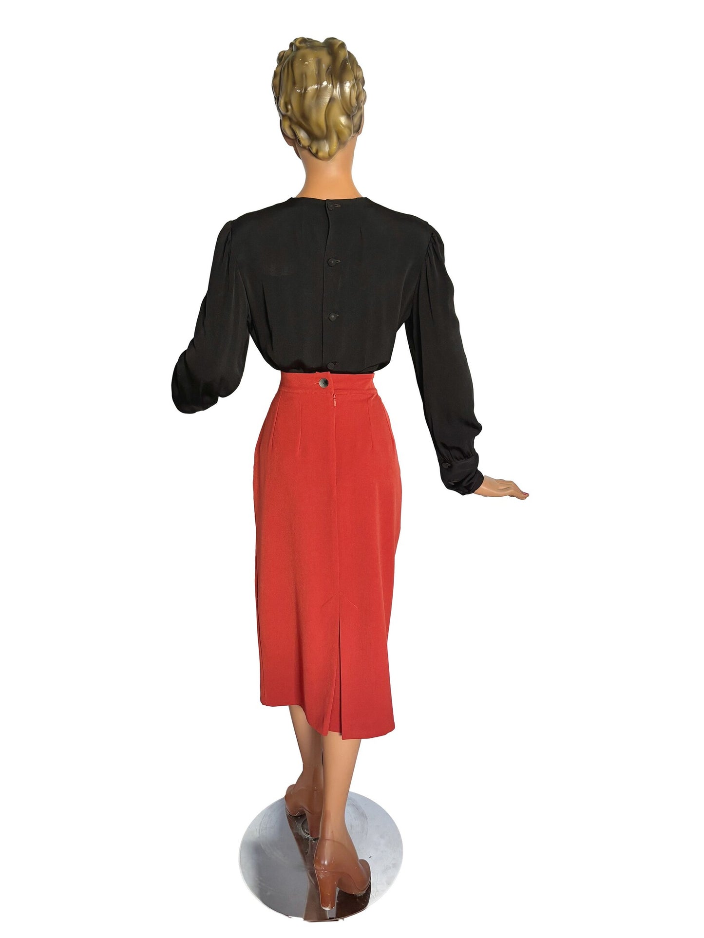 S | 1940s Black Crepe Rayon Blouse