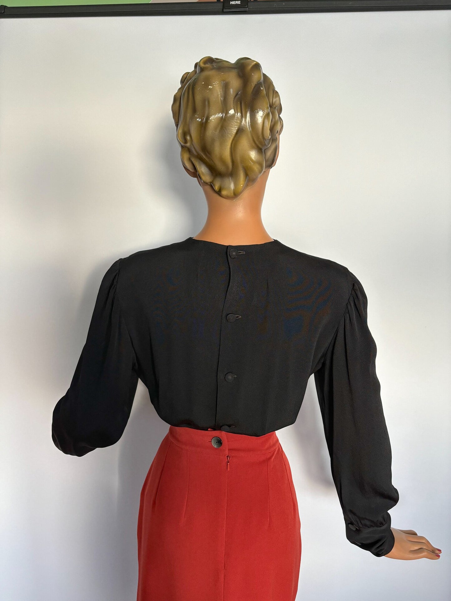 S | 1940s Black Crepe Rayon Blouse