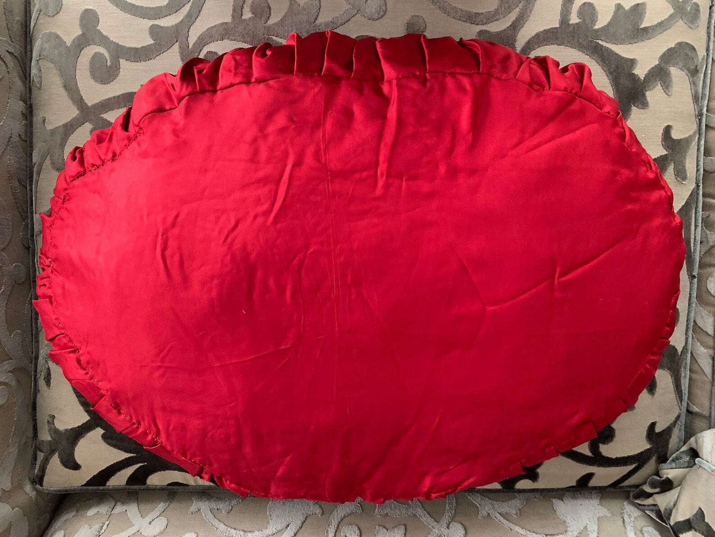 Antique Art Nouveau Linen Openwork Boudoir Cushion Lily Scarlet
