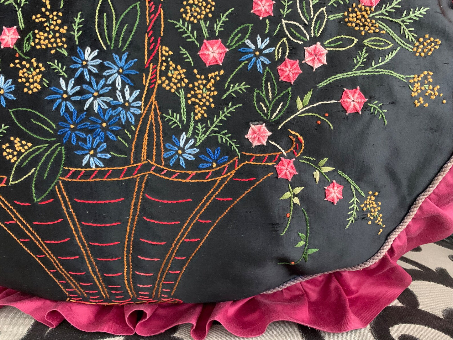 Antique 1920s Embroidered Boudoir Pillow