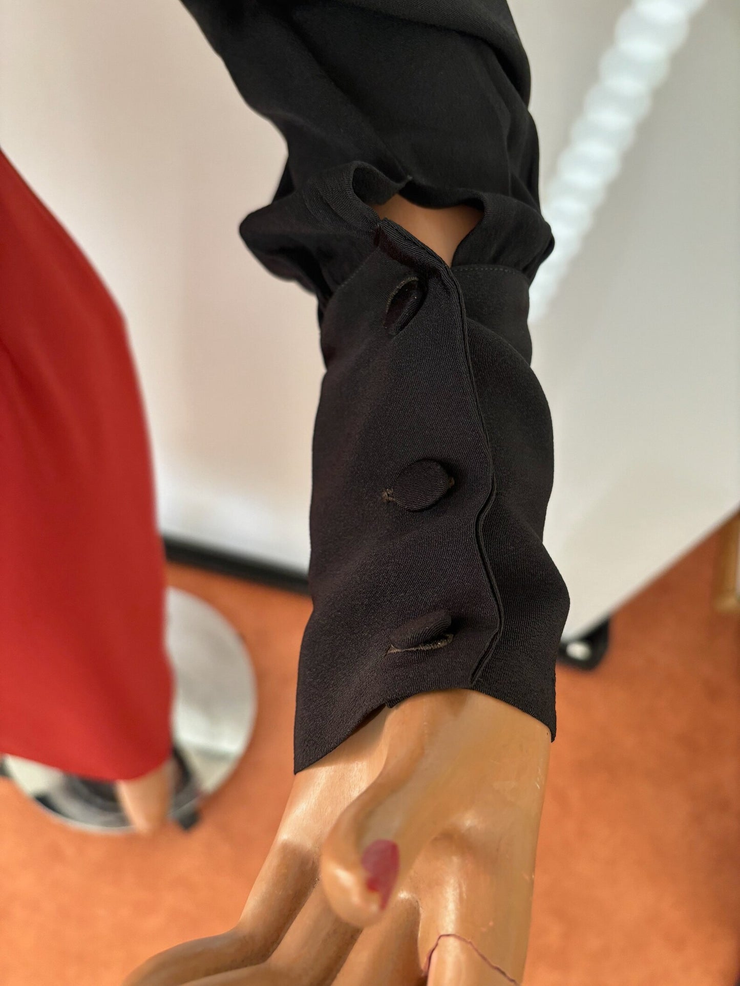 S | 1940s Black Crepe Rayon Blouse