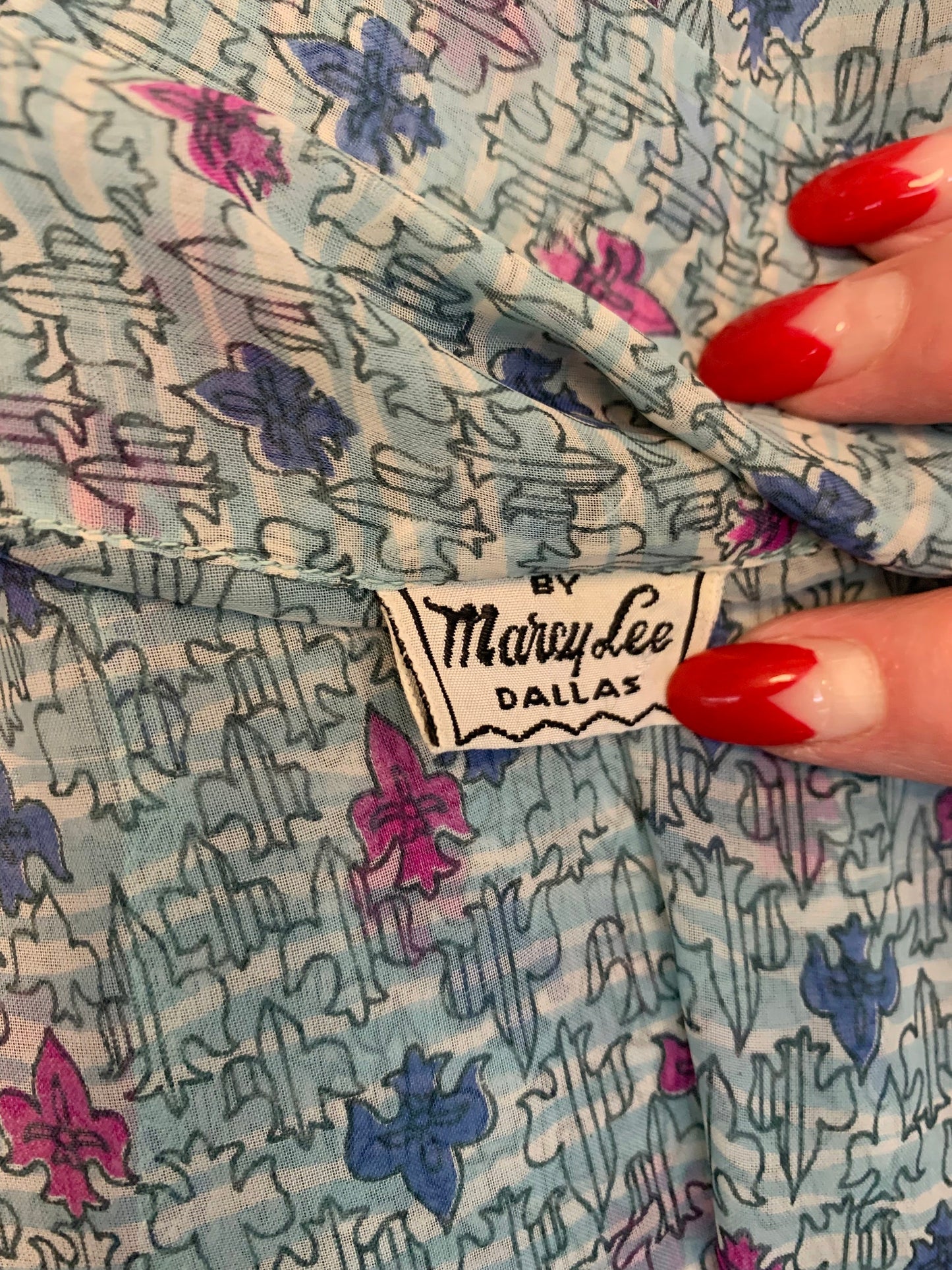 XS | 1940s Marcie Lee Dallas Sheer Rayon Novelty Print Dress