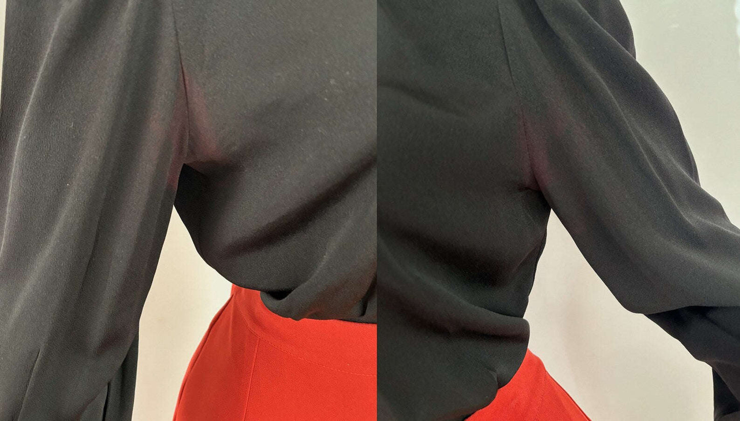 S | 1940s Black Crepe Rayon Blouse Lily Scarlet