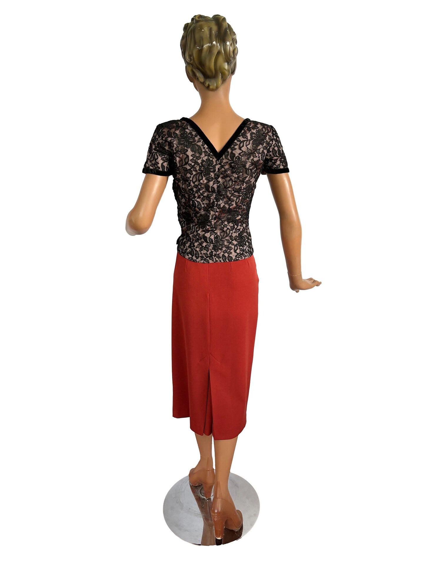 XS | 1950s Lace over Acetate Top