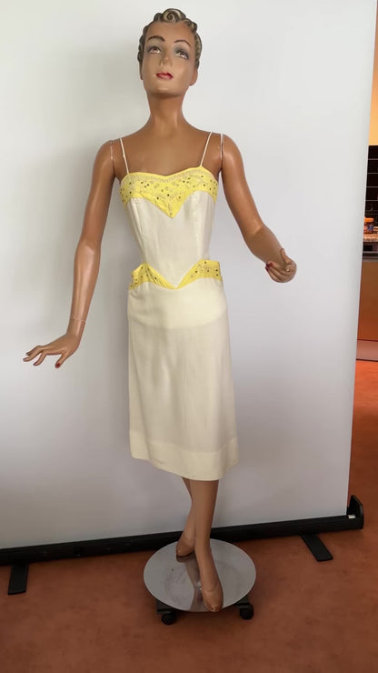1950s Rhinestones Pencil Dress | Size XXS