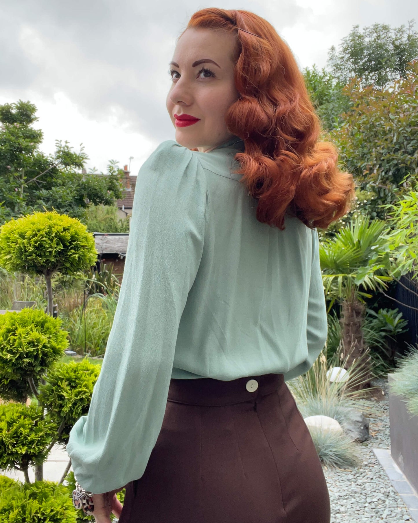 The House of Foxy 40s Sweetheart Blouse Duck Egg