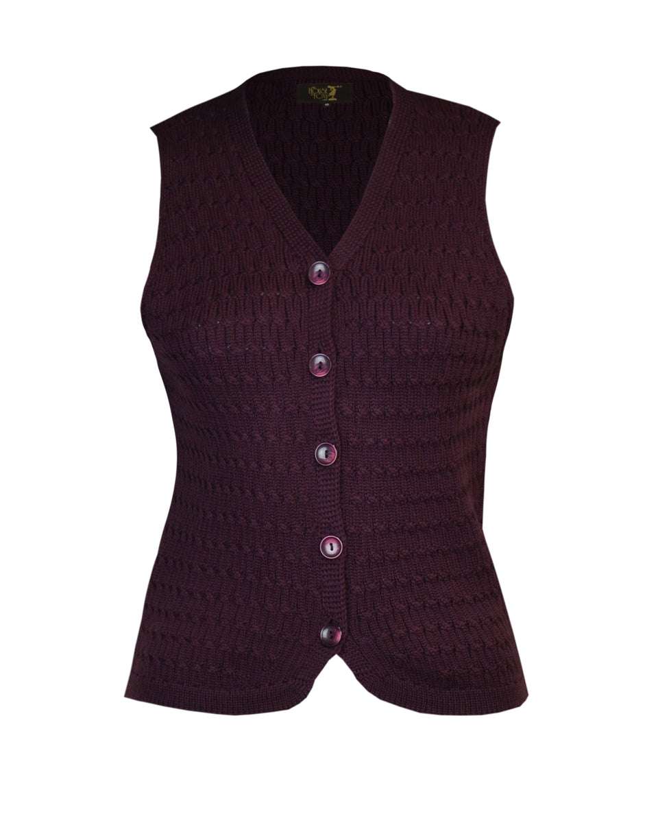 The House of Foxy Knitted Waistcoat - Egg Plant Lily Scarlet