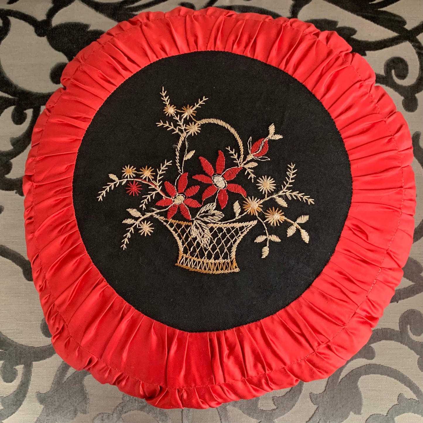 Antique 1920s Hand Embroidered Boudoir Cushion