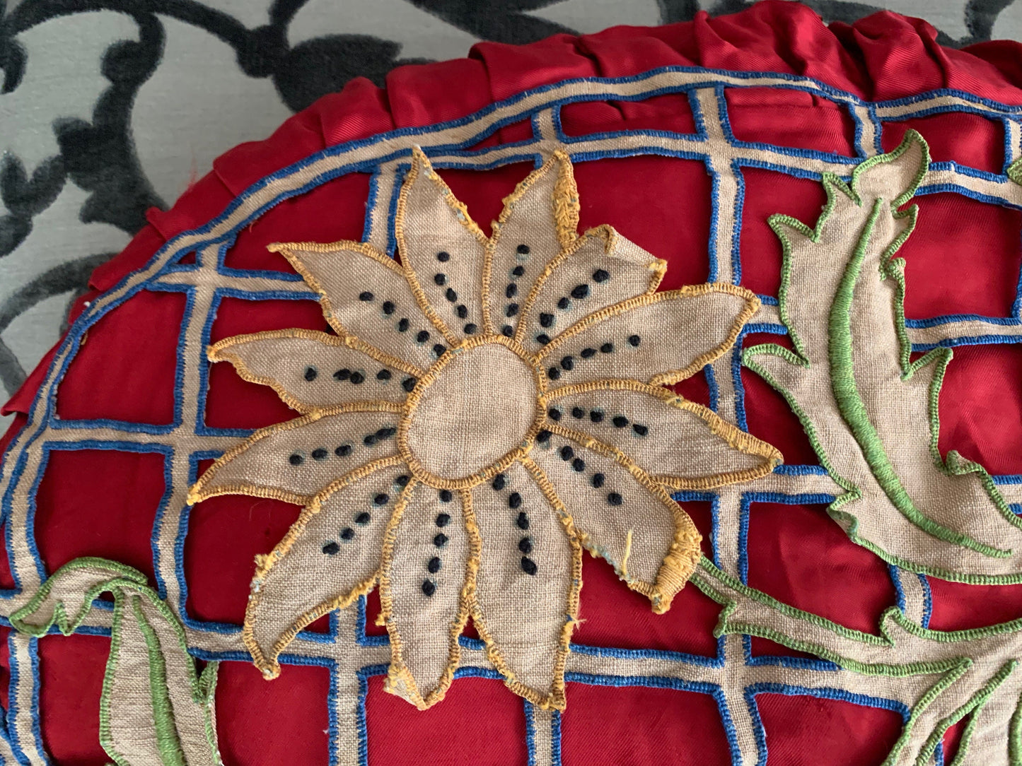Antique Art Nouveau Linen Openwork Boudoir Cushion