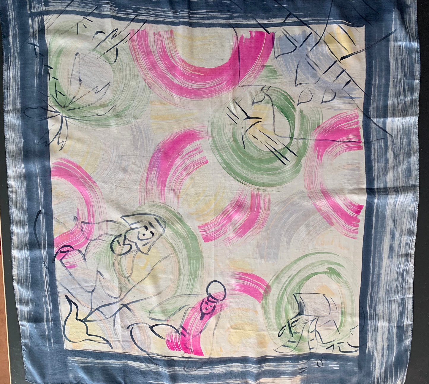 1950s Glentex Silk Middle Eastern Novelty Print Scarf