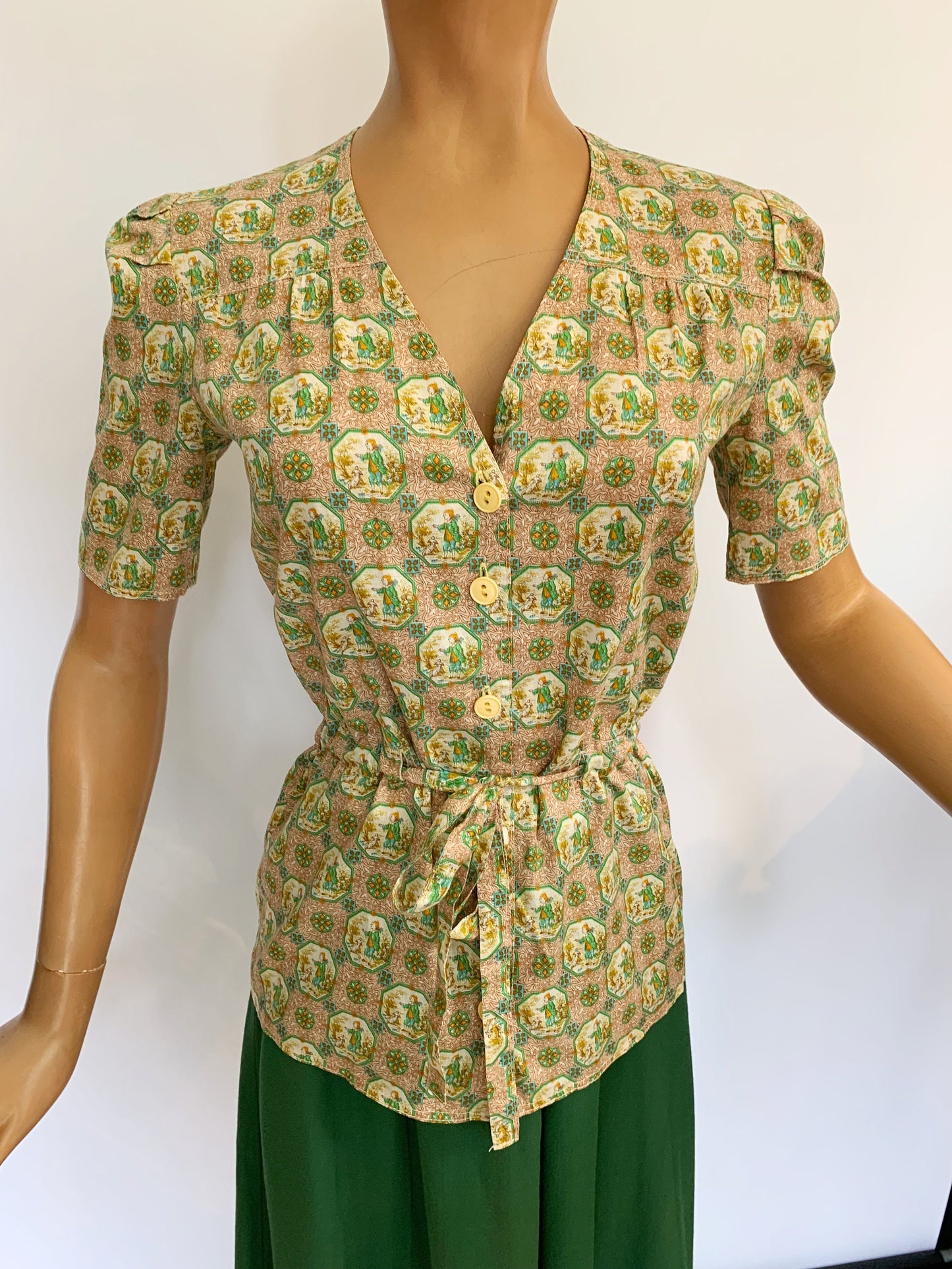 XS | 1970s Does 1940s Poplin Blouse