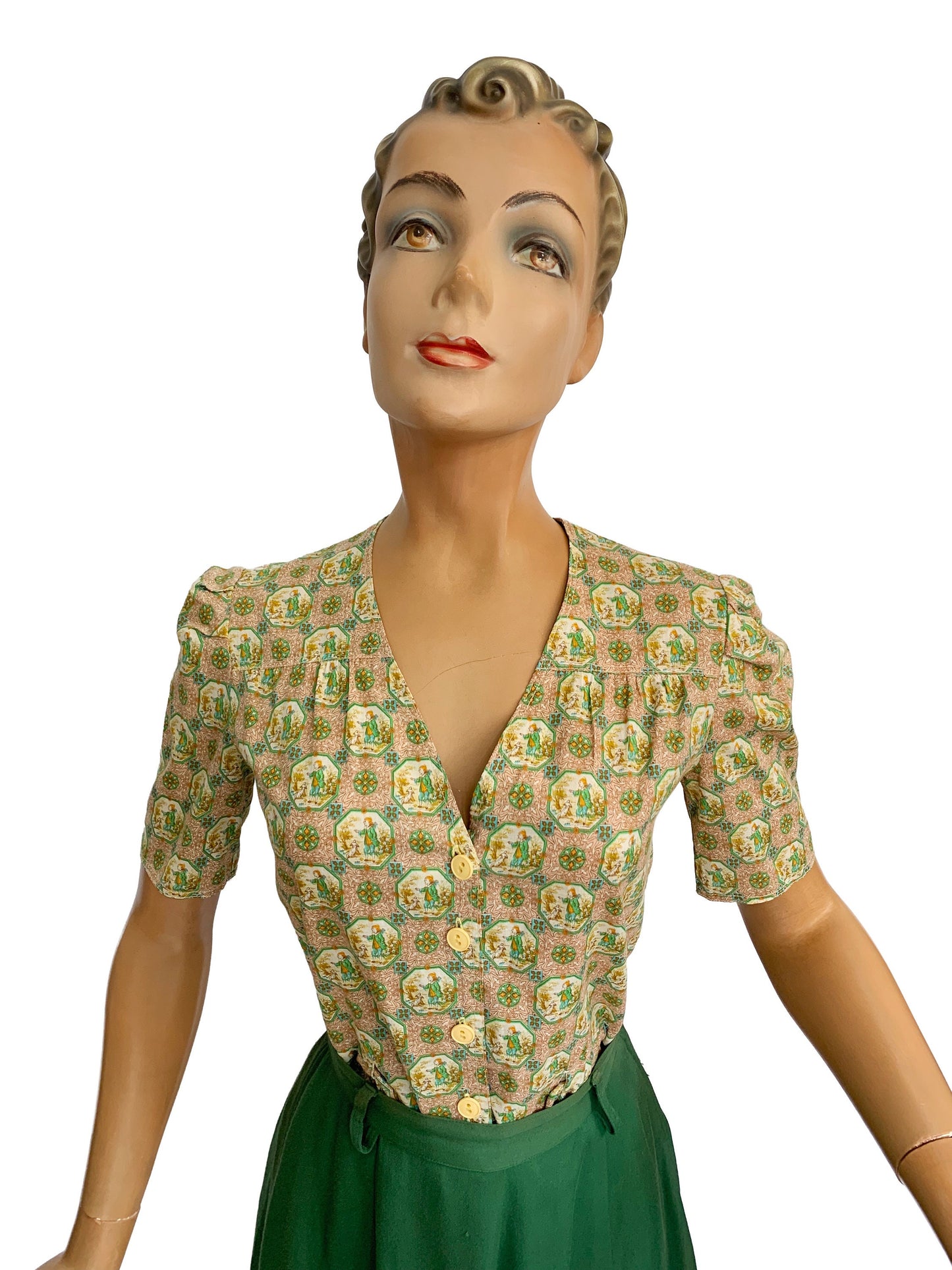 XS | 1970s Does 1940s Poplin Blouse