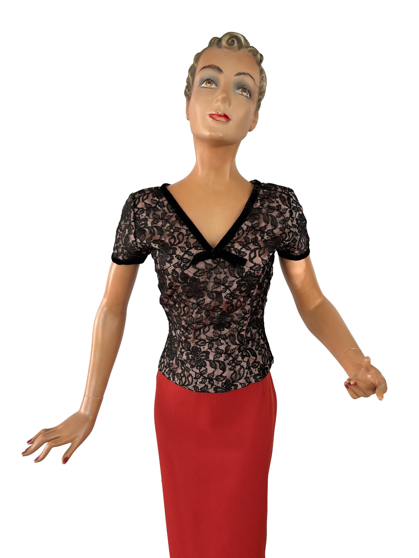 XS | 1950s Lace over Acetate Top