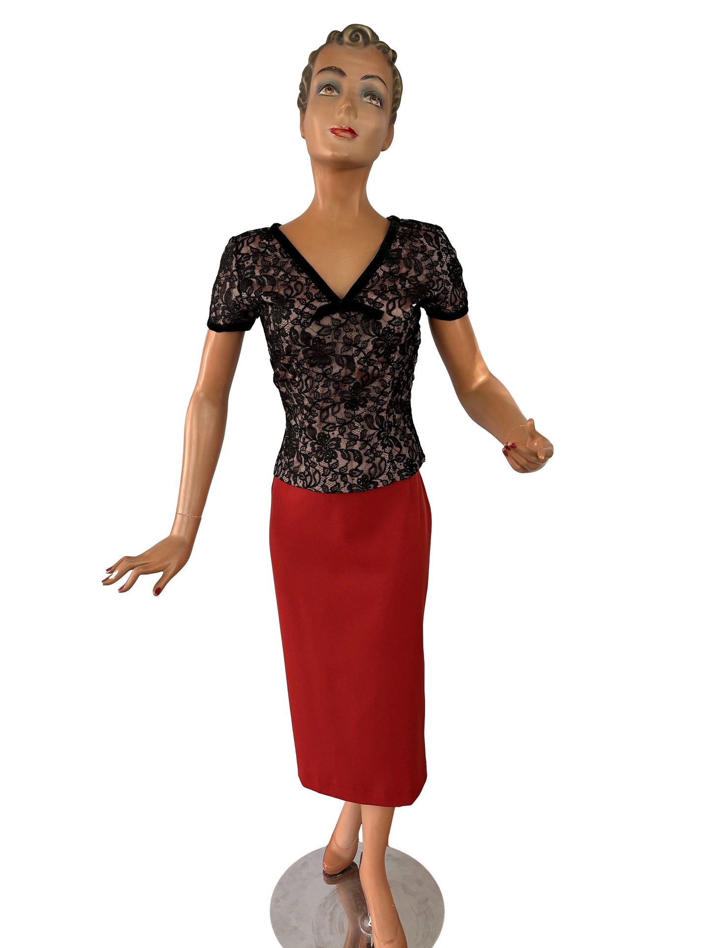 XS | 1950s Lace over Acetate Top