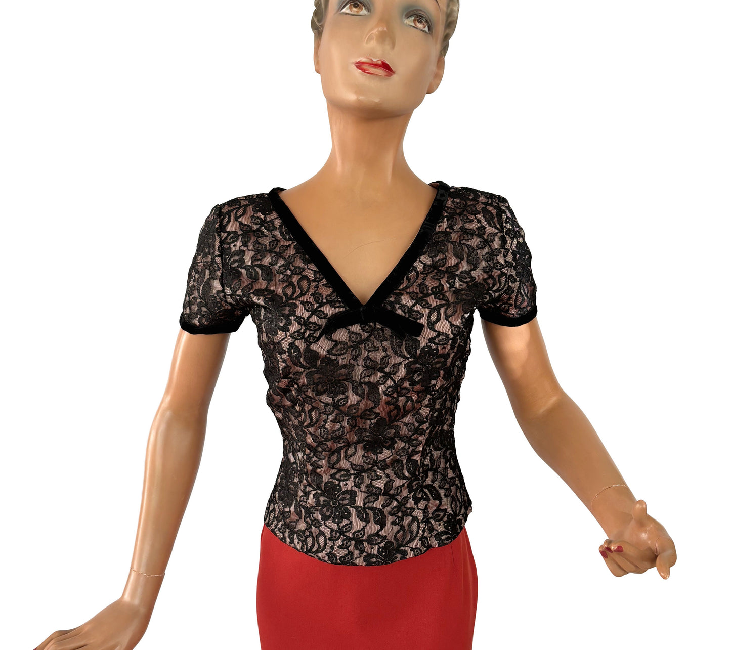 XS | 1950s Lace over Acetate Top