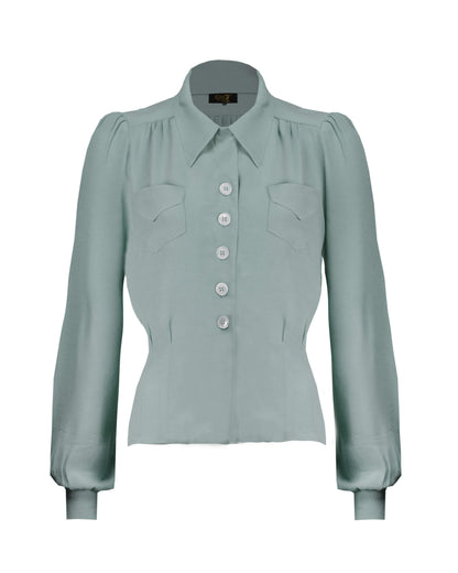 The House of Foxy 40s Sweetheart Blouse Duck Egg