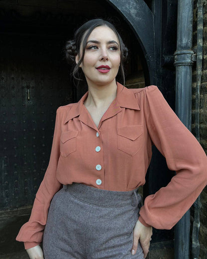 The House of Foxy 40s Sweetheart Blouse Burnt Peach