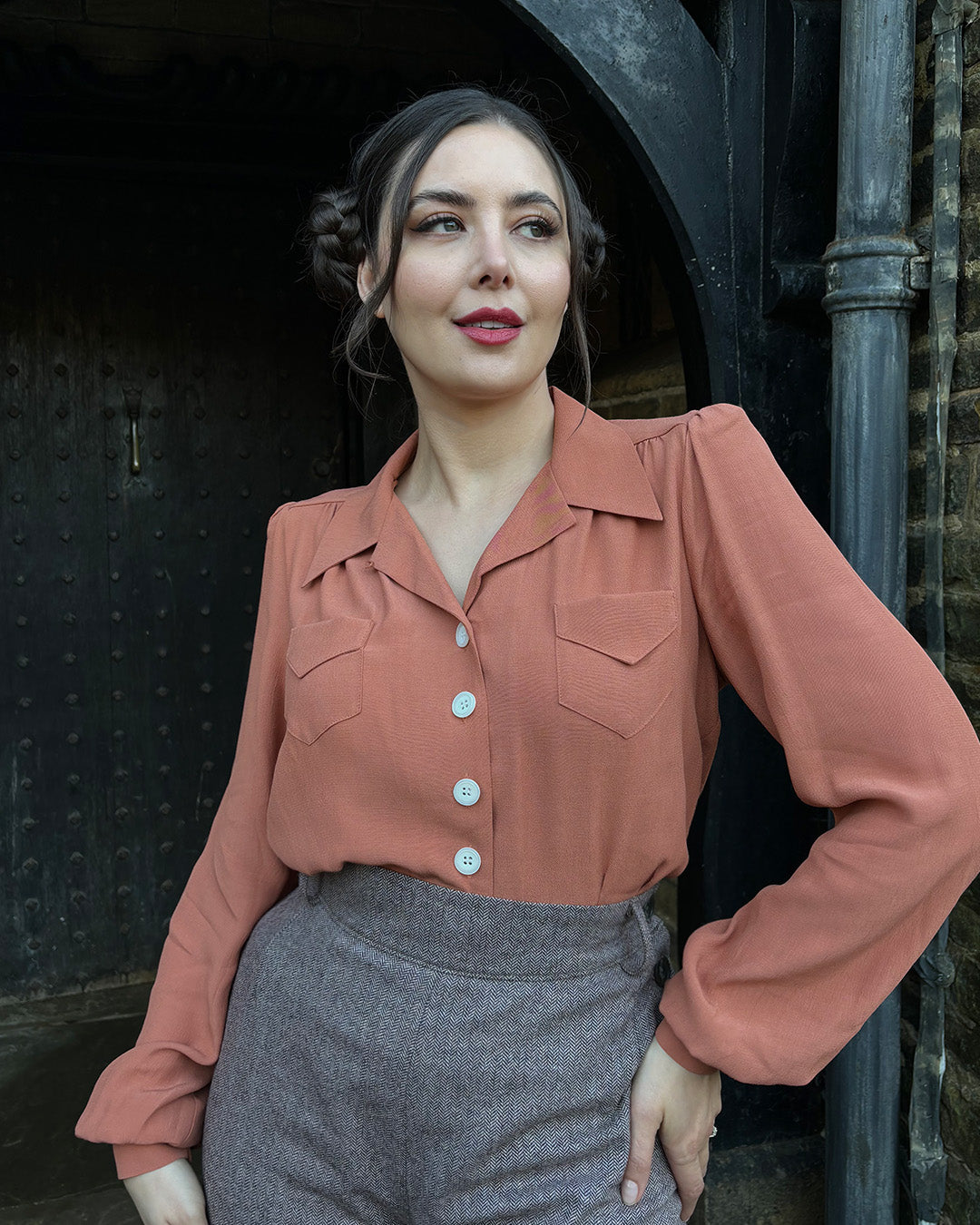 The House of Foxy 40s Sweetheart Blouse Burnt Peach