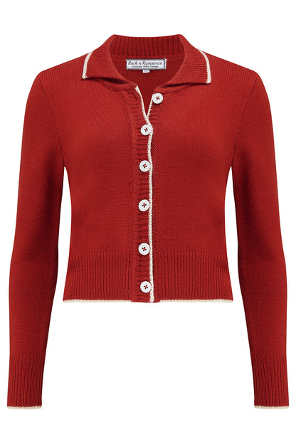 Betty Collared Cardigan in Cherry Red