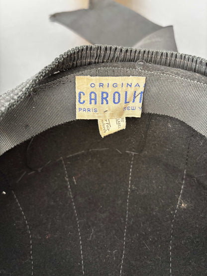 1950s Carolin Paris New York Black Felt Hat With Satin Bow