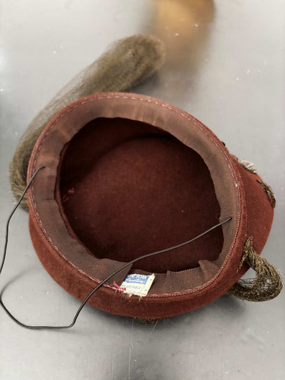 1940s New York Creation Brown Felt Hat With Sequins and Veil
