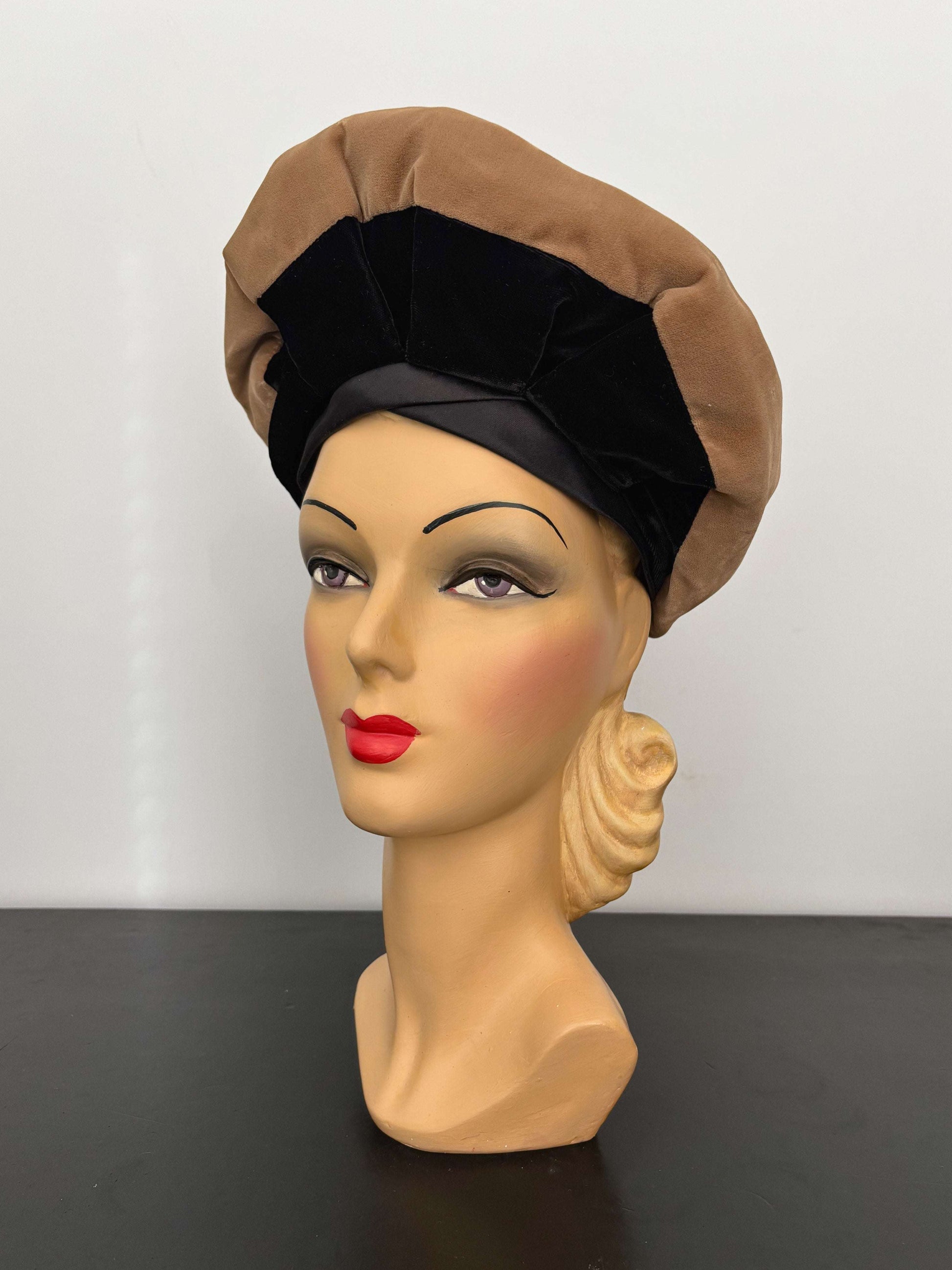 1950s Sylvia New York St. Louis Camel and Black Velvet Hat