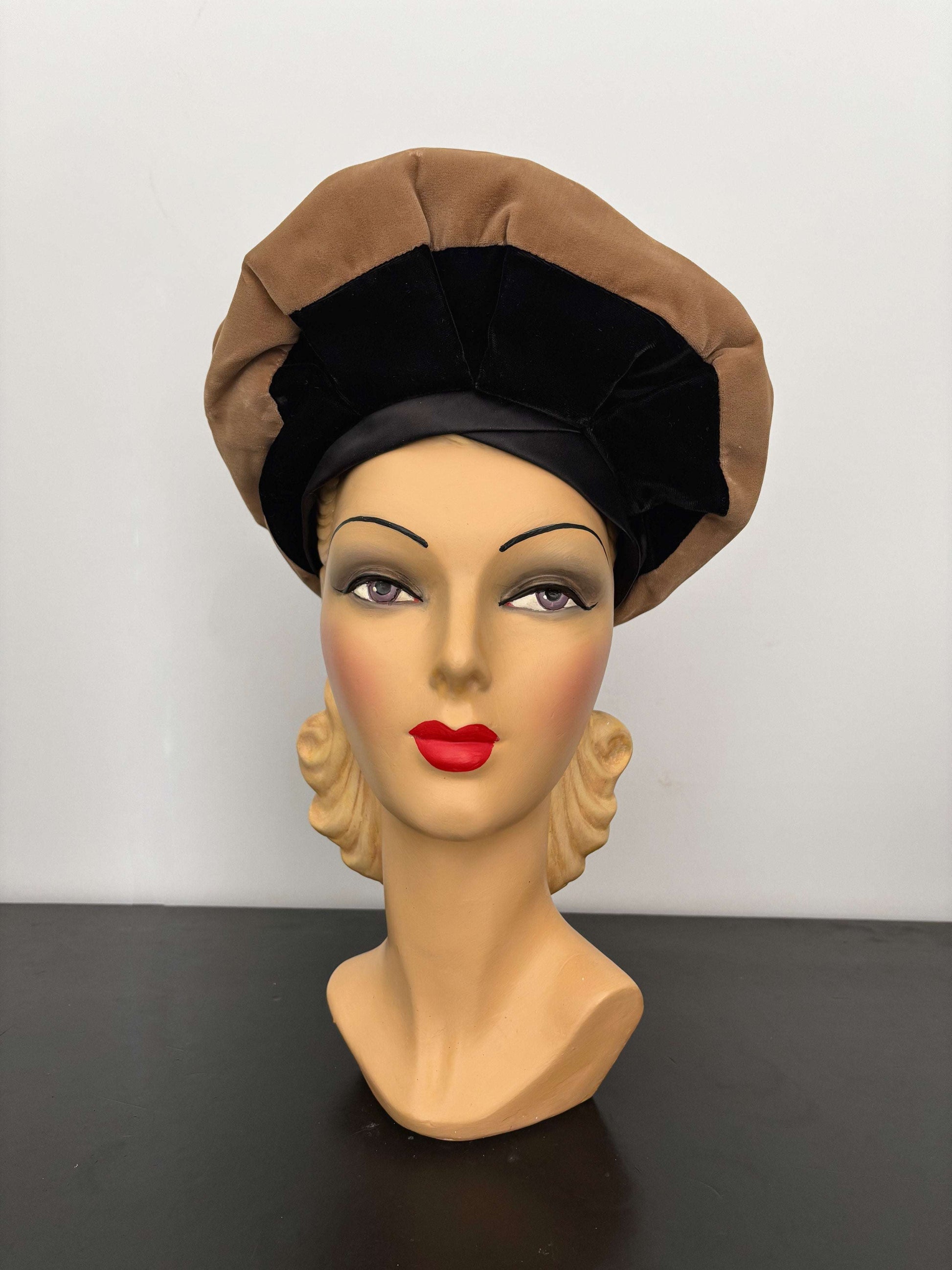 1950s Sylvia New York St. Louis Camel and Black Velvet Hat