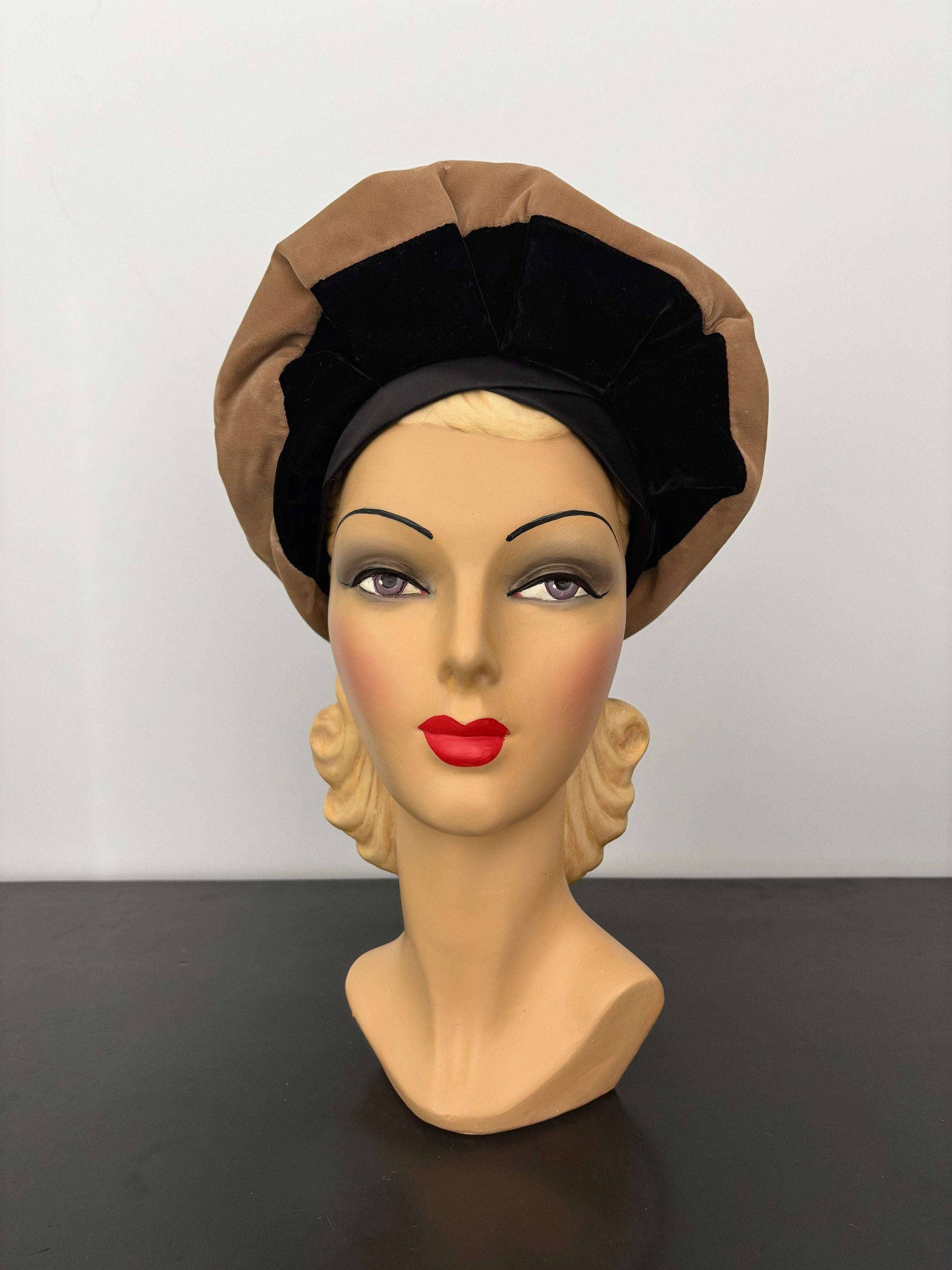 1950s Sylvia New York St. Louis Camel and Black Velvet Hat