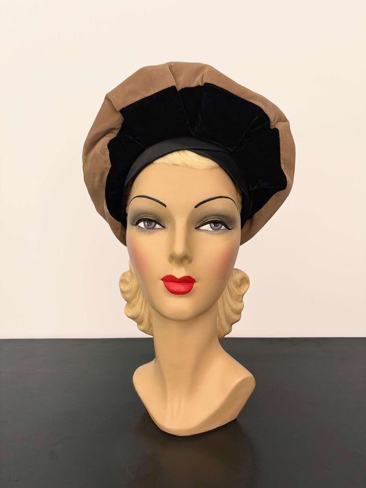 1950s Sylvia New York St. Louis Camel and Black Velvet Hat