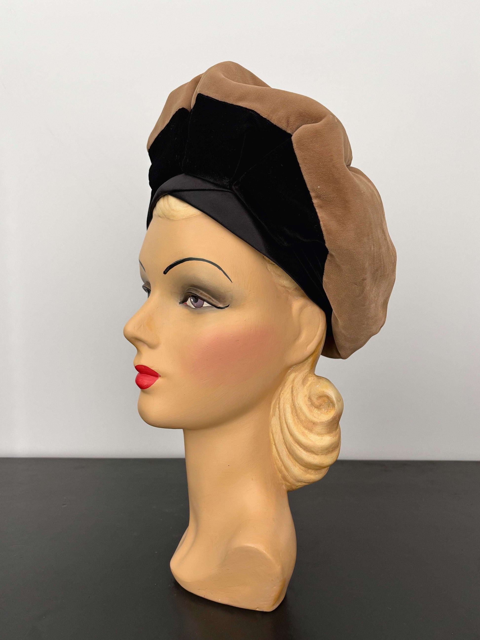 1950s Sylvia New York St. Louis Camel and Black Velvet Hat