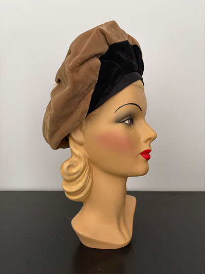 1950s Sylvia New York St. Louis Camel and Black Velvet Hat