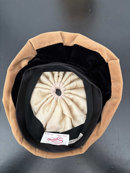 1950s Sylvia New York St. Louis Camel and Black Velvet Hat