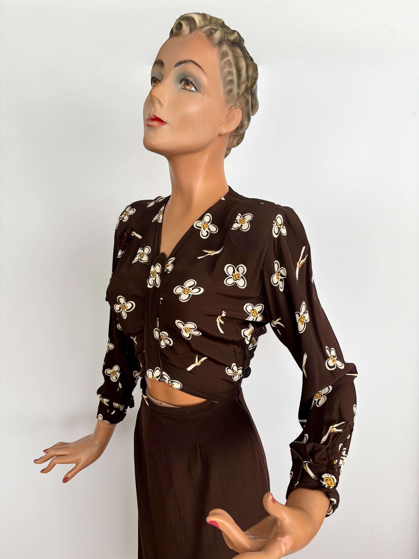 XS/S | 1950s Style Floral Dress Vintage Fabric