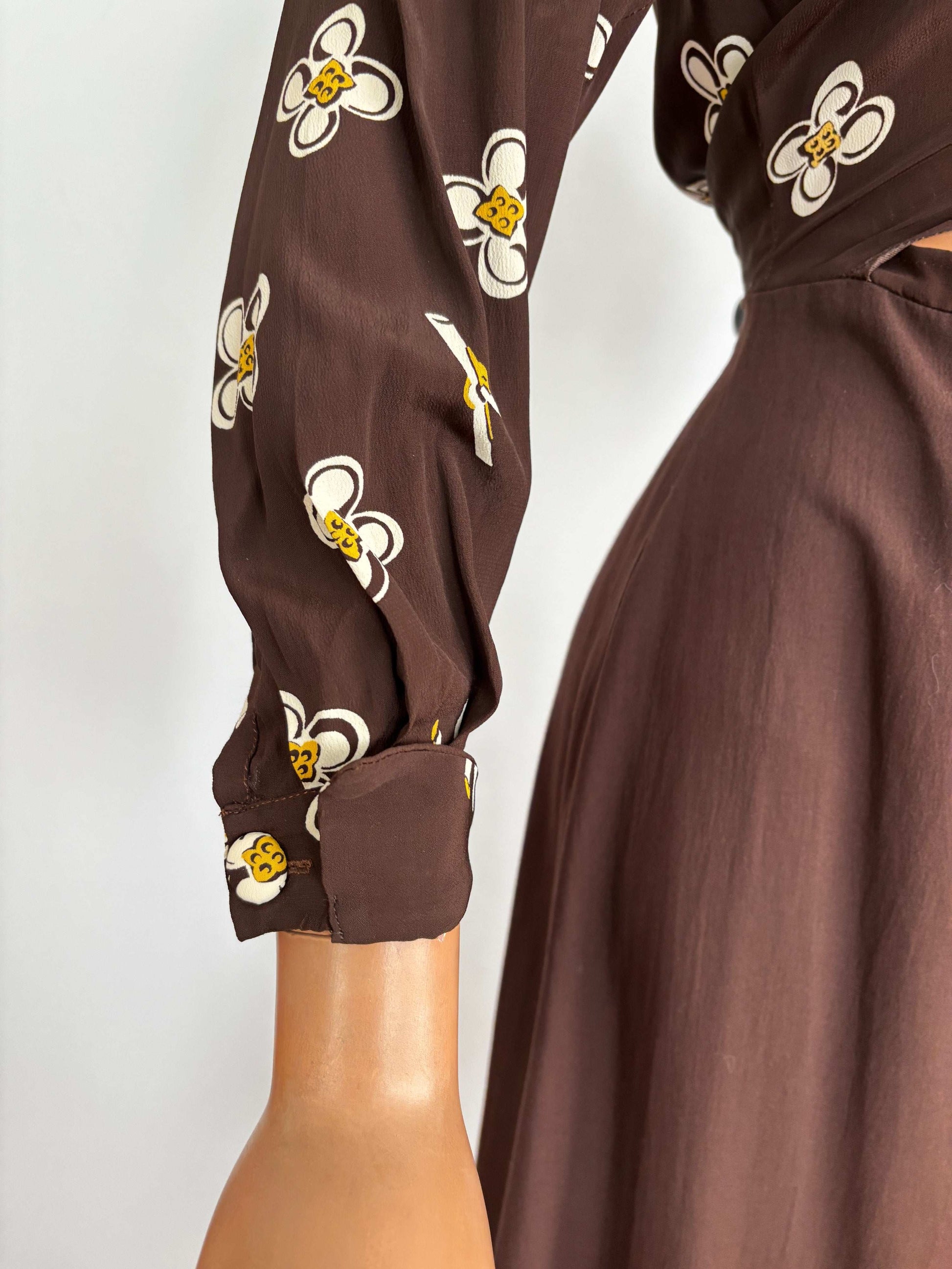 XS/S | 1950s Style Floral Dress Vintage Fabric