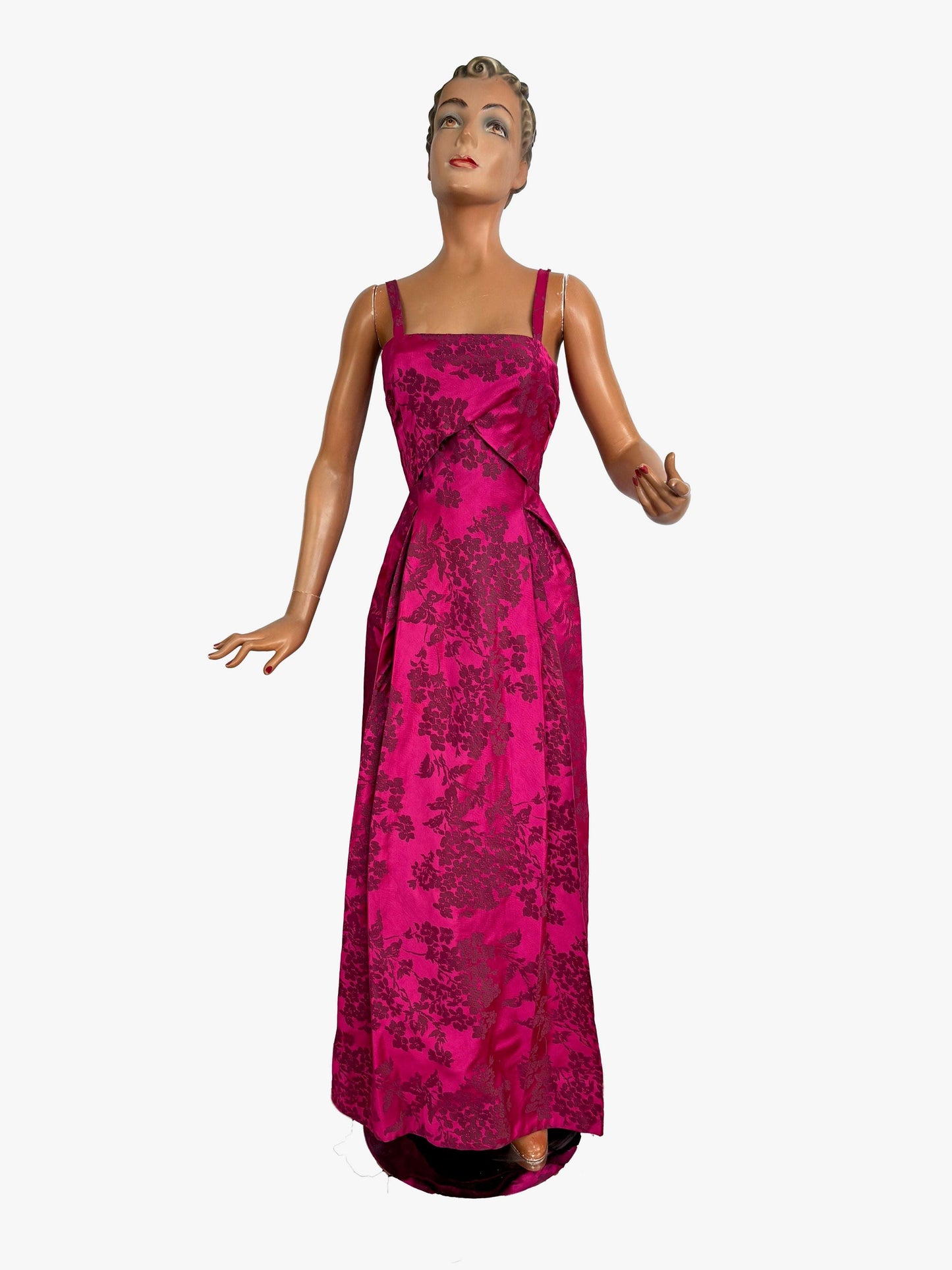 S | 1950s Fuchsia Brocade Evening Dress