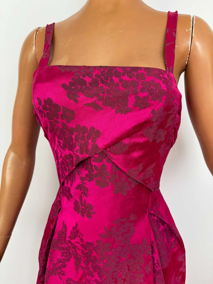 S | 1950s Fuchsia Brocade Evening Dress