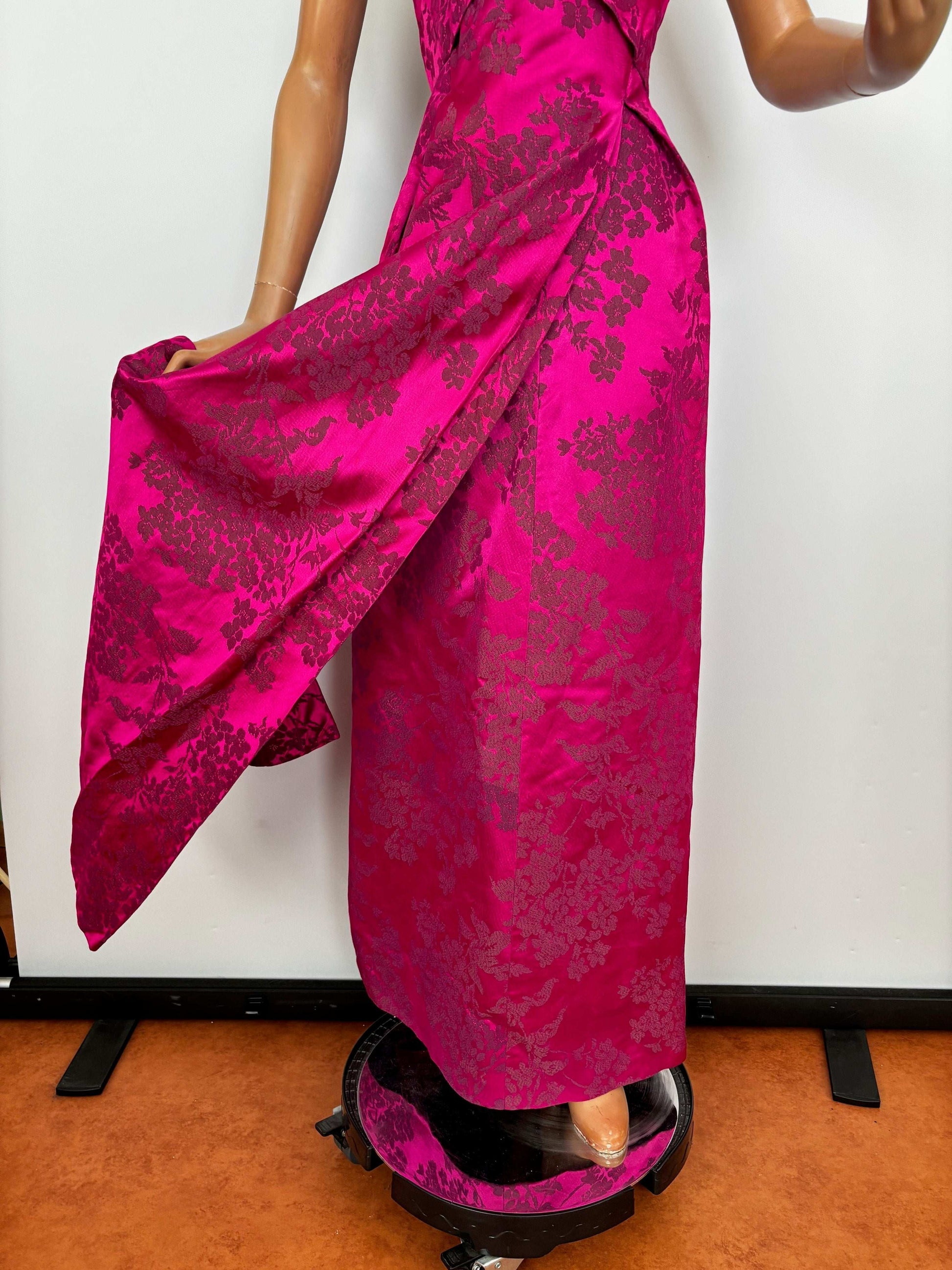 S | 1950s Fuchsia Brocade Evening Dress