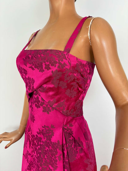S | 1950s Fuchsia Brocade Evening Dress
