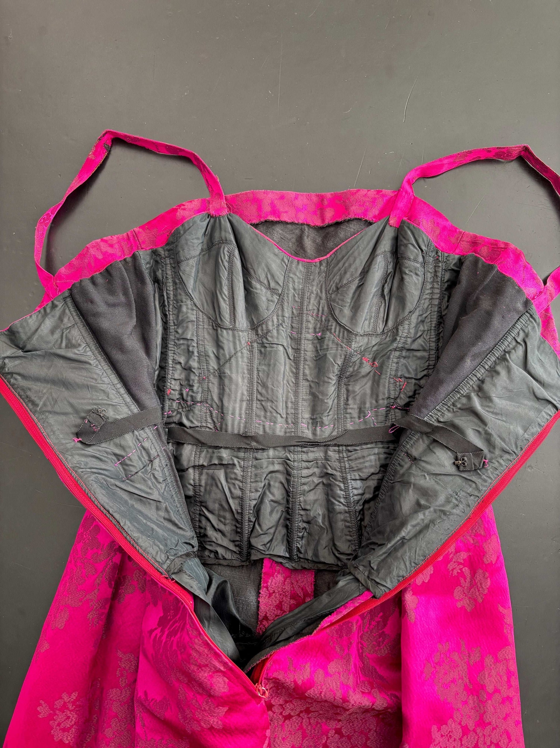 S | 1950s Fuchsia Brocade Evening Dress