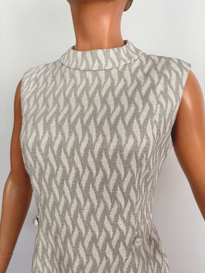 M | 1960s Leslie Fay Silver Lurex Knit Dress