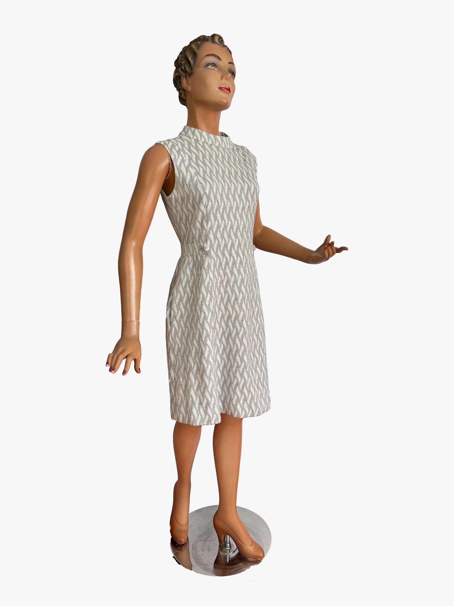 M | 1960s Leslie Fay Silver Lurex Knit Dress