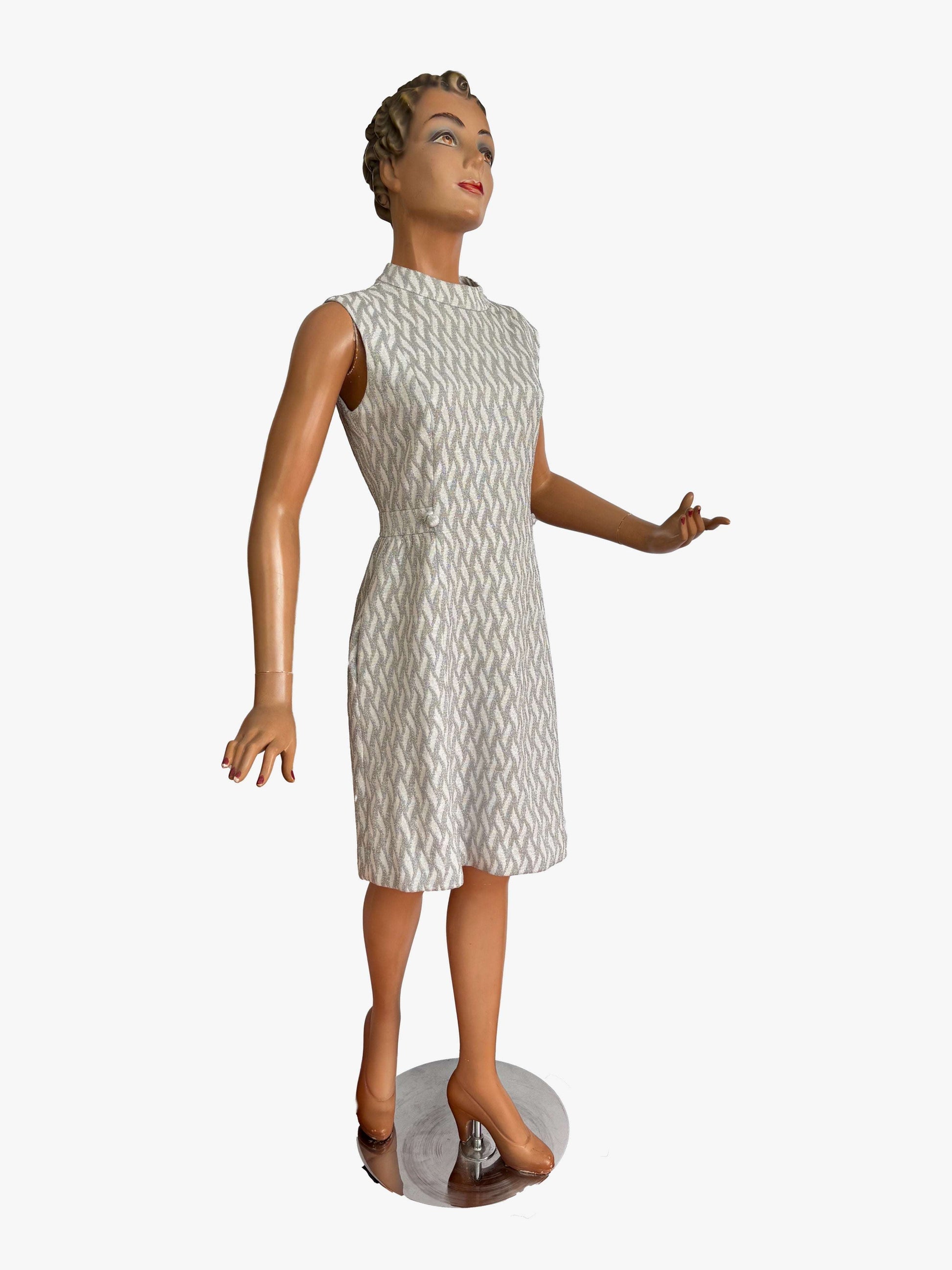 M | 1960s Leslie Fay Silver Lurex Knit Dress