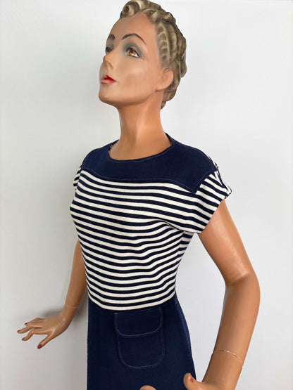 S/M | Early 1960s Courtaulds Courtelle Nautical Knit Dress