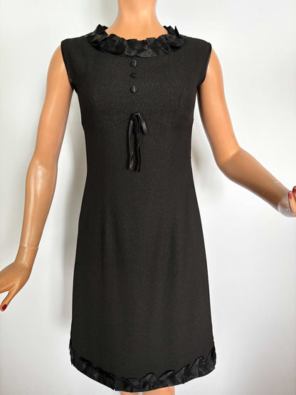 S | 1960s Little Black Lurex Dress With Satin Trim