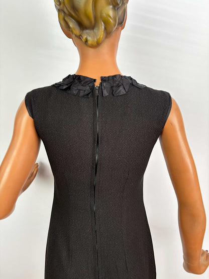 S | 1960s Little Black Lurex Dress With Satin Trim