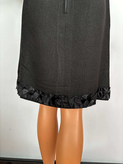 S | 1960s Little Black Lurex Dress With Satin Trim