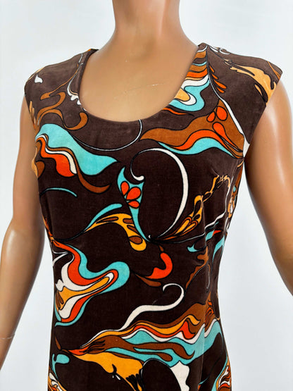 S/M | 1960s Niedieck Psychedelic Velvet Dress