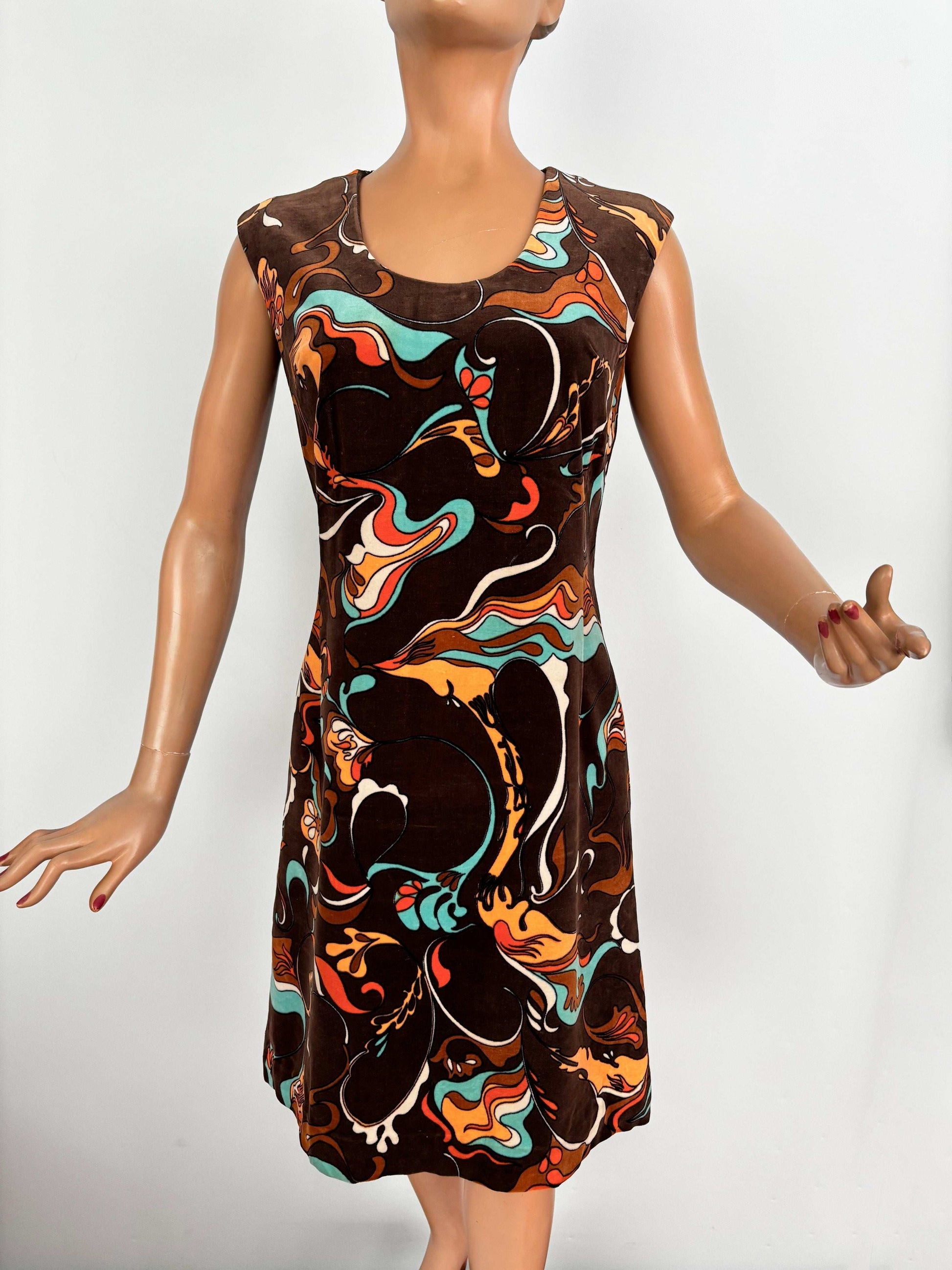 S/M | 1960s Niedieck Psychedelic Velvet Dress