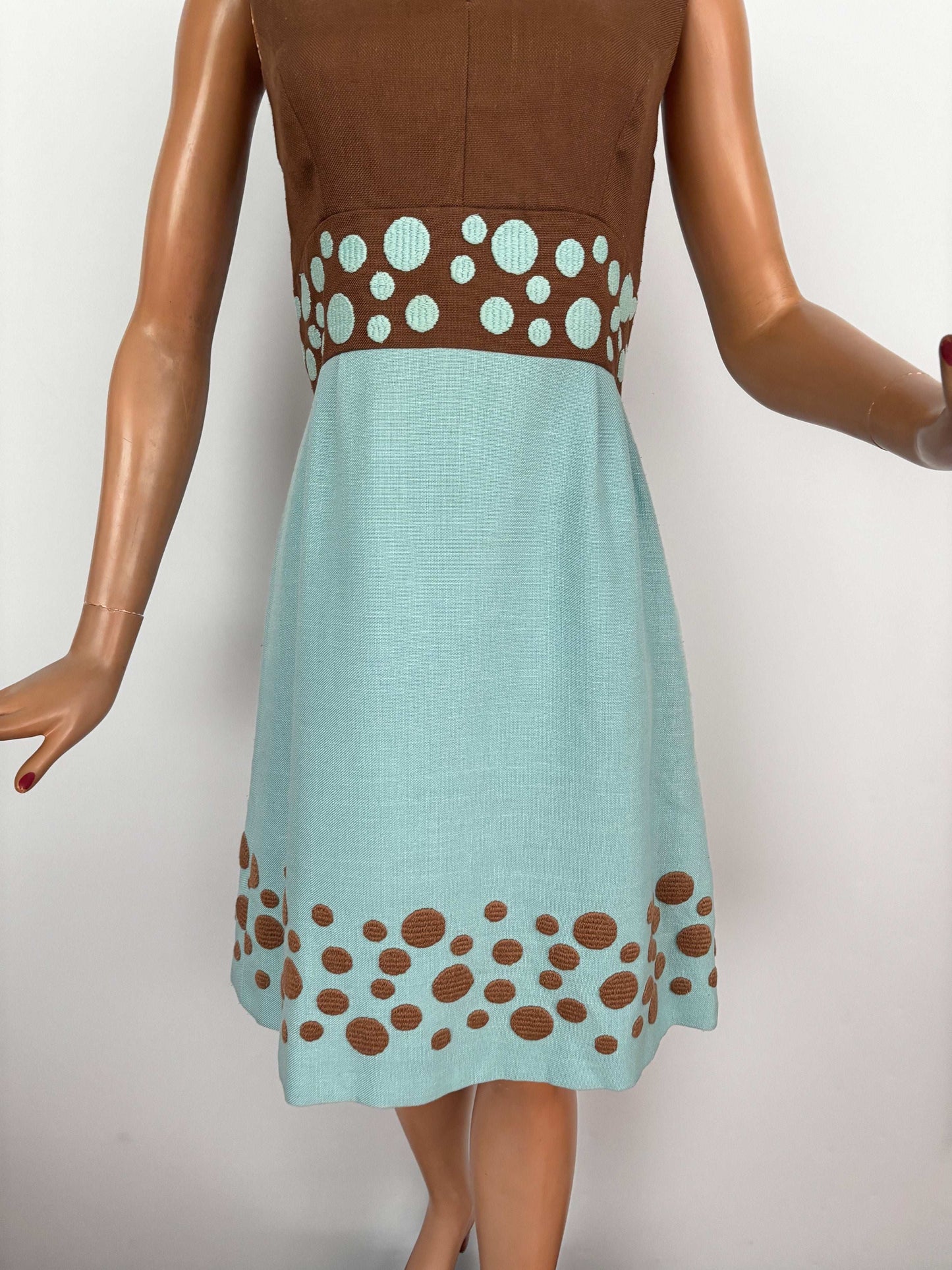 M | 1960s Hazel And Blue Op-Art Dress